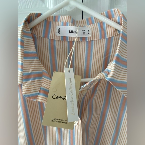 NWT Mango “Gabriela” Striped 100% Cotton Puff Sleeve Dress Size 6 - Picture 9 of 15